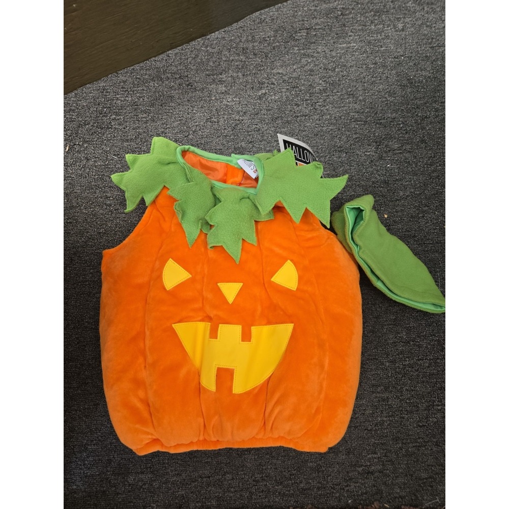 Pumpkin Costume Orange Plush   Size 12 Months Hallows Eve Halloween  W/hat